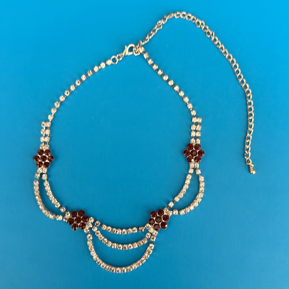 Vintage jewellery ,silver tone with red acrylic flowers,Victorian look